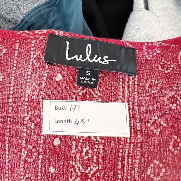 Lulus Red Pattern Midi Summer Wrap Dress Sz Small - Picture 6 of 6